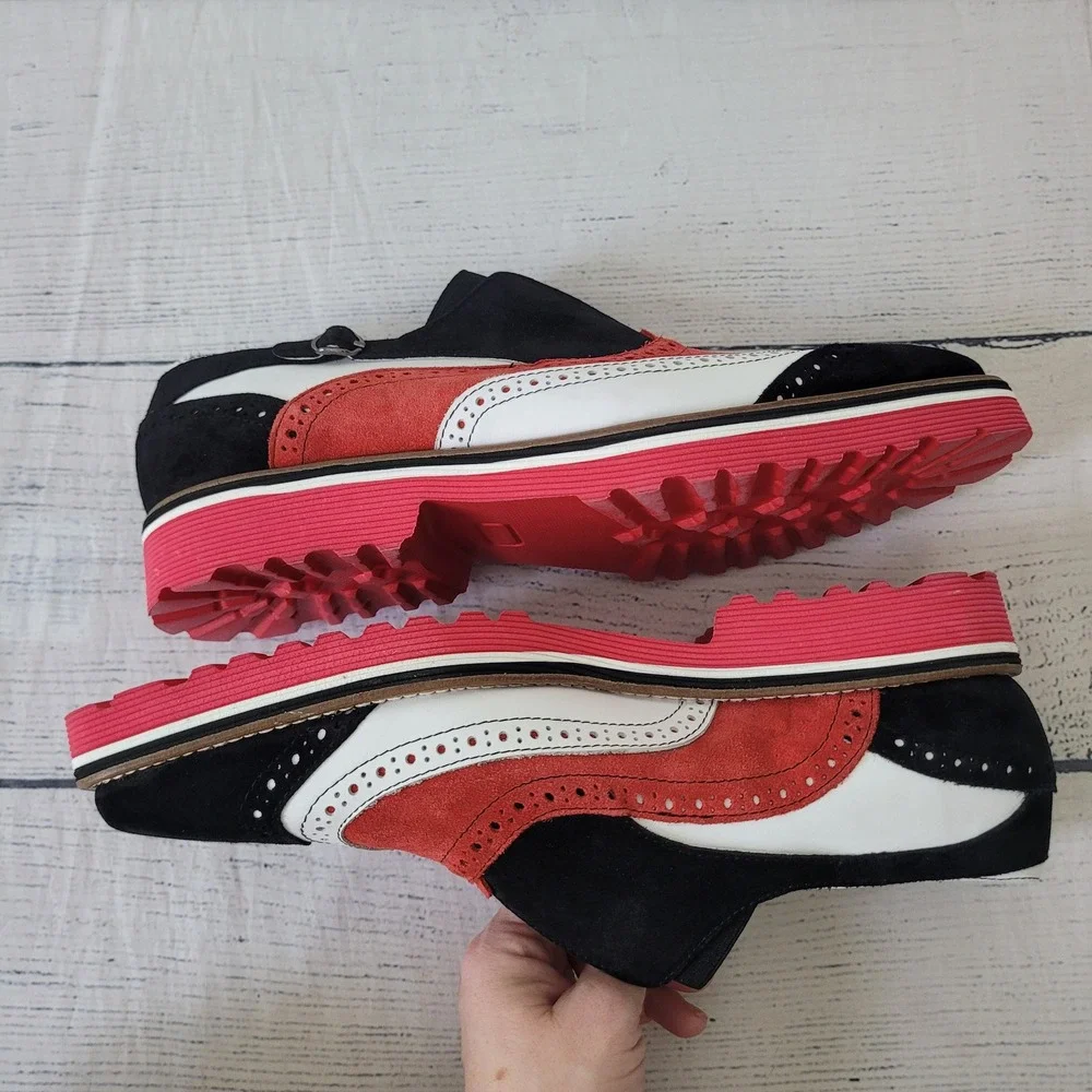 GIROTTI MILANO Wingtip‎ Oxford Shoes Black White Red Suede No Lace Size 43 US 9